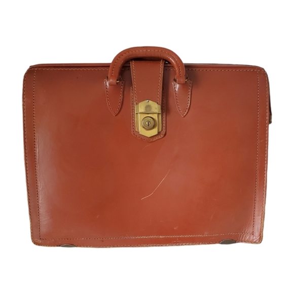 Vintage Brown Cowhide Multi Sectioned Hardcover Briefcase Medium Size - Picture 1 of 10
